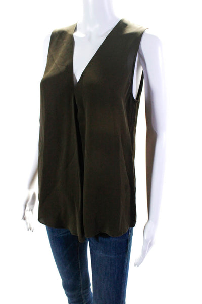 Theory Womens Sleeveless V Neck Boxy Silk Top Brown Size Small