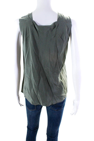 Theory Womens Sleeveless Scoop Twist Neck Silk Top Blouse Green Size Small