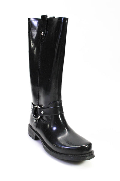 KORS Michael Kors Womens Black Stormy Rubber Motorcycle Rain Boots Size 10