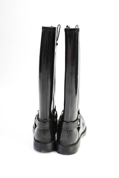 KORS Michael Kors Womens Black Stormy Rubber Motorcycle Rain Boots Size 10
