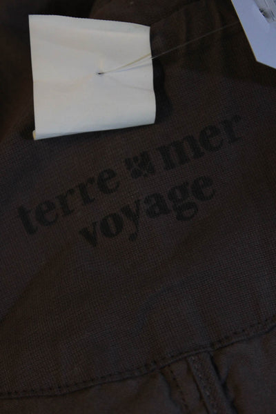 Terre Mer Voyage Womens Collared Full Zip Canvas Jacket Taupe Size Small