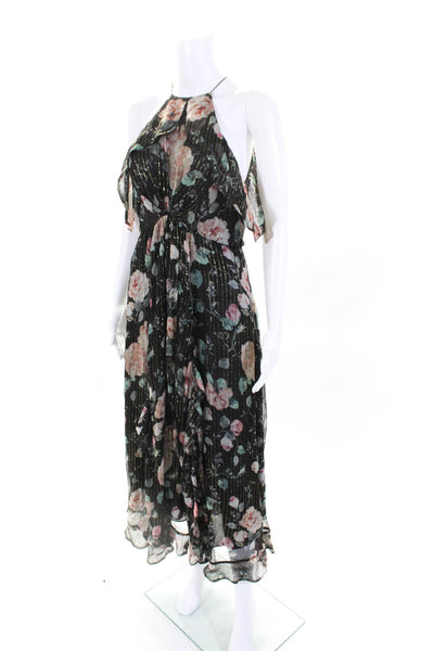 Zimmermann Womens Black Silk Floral Halter Slits Sleeveless Shift Dress Size 2