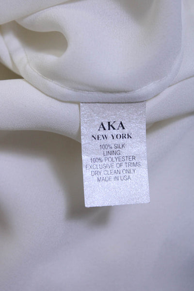 AKA New York Womens Scoop Neck Ruffled Silk Top White Black Size Medium