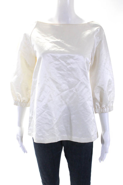 Kate Spade Womens Cotton Ruched Bishop Long Sleeve Zipped Top White Size 4