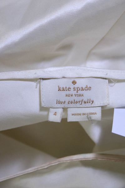 Kate Spade Womens Cotton Ruched Bishop Long Sleeve Zipped Top White Size 4