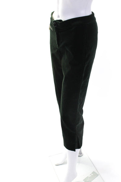 Pink Tartan Womens Zipper Fly Mid Rise Straight Cropped Velvet Pants Green 2