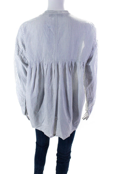 Vince Womens Long Sleeve Collared V Neck Striped Shirt White Gray Cotton Small