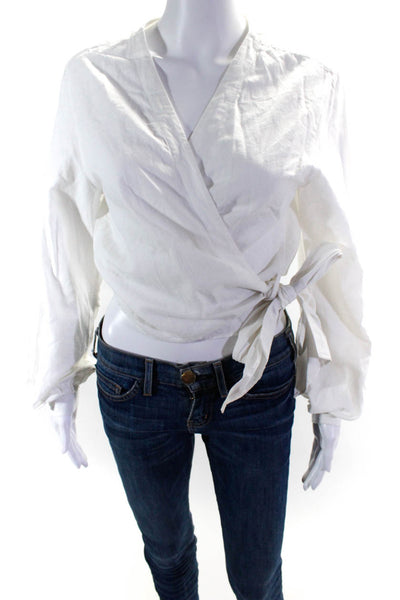 Rag & Bone Womens Long Sleeve V Neck Wrap Shirt Top White Cotton Size Small