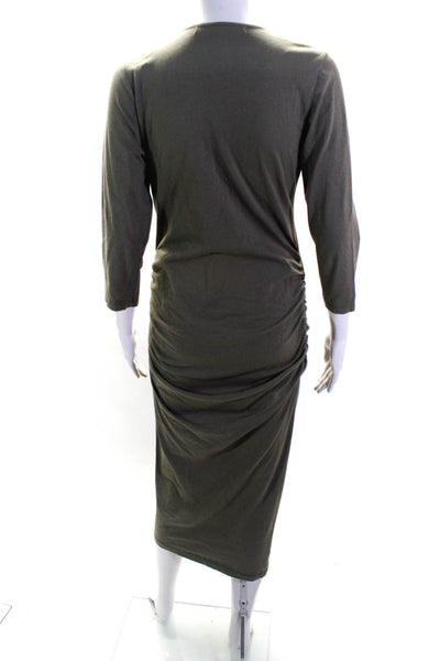 Michael Stars Peruvian Connection Womens Olive Ruches Bodycon Dress Size L Lot 2