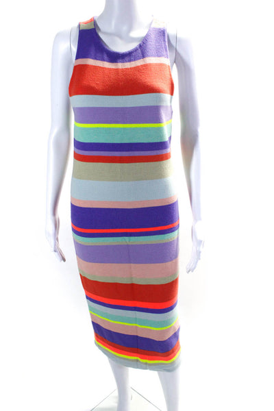 Alice + Olivia Womens Multicolor Striped Ribbed Sleeveless Bodycon Dress Size L