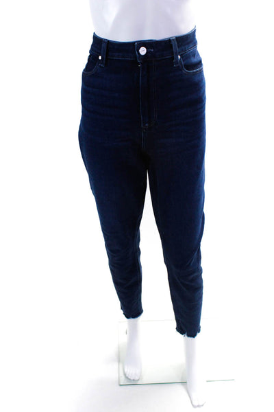 Paige Womens Cotton Dark Wash Fringed Hem Buttoned Skinny Jeans Blue Size EUR32