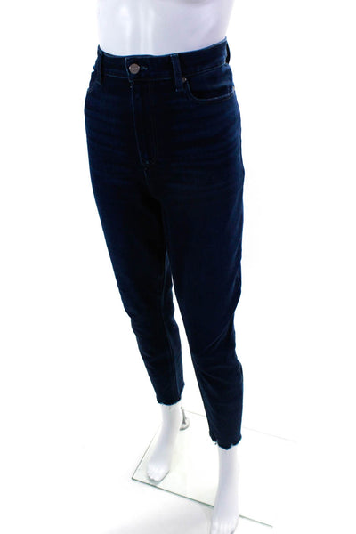 Paige Womens Cotton Dark Wash Fringed Hem Buttoned Skinny Jeans Blue Size EUR32