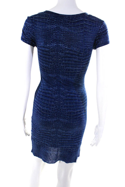 BCBGMAXAZRIA Womens Short Sleeve V Neck Croc Print Dress Blue Size Extra Small