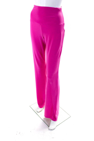 Norma Kamali Womens Elastic Waistband High Rise Straight Leg Pants Pink Small