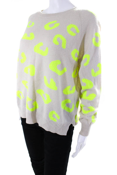 Jumper Womens Pullover Crew Neck Leopard Cashmere Sweater Beige Yellow Size 2