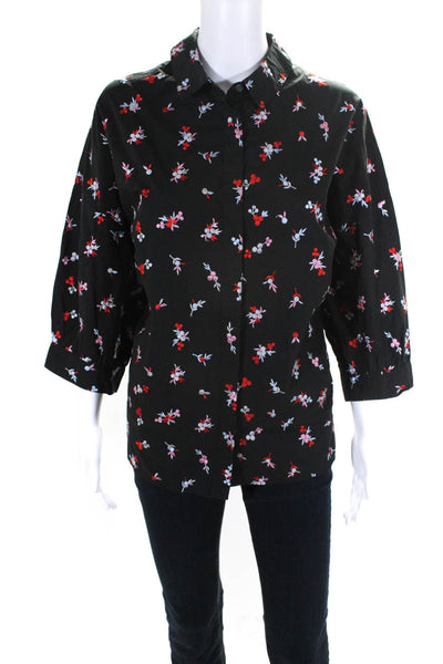 Essentiel Antwerp Womens Black Floral Embroidered Collar Blouse Top Size 40
