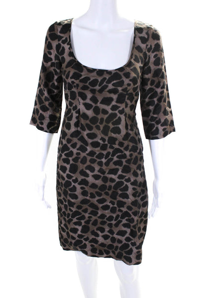 Rebecca Taylor Womens Silk Woven Animal Print Knee Length Dress Brown Size S