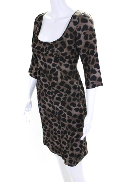 Rebecca Taylor Womens Silk Woven Animal Print Knee Length Dress Brown Size S