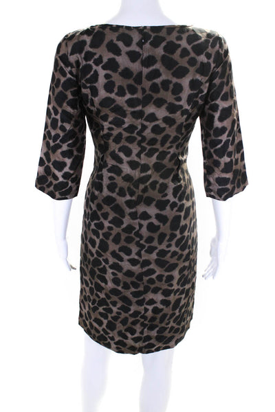 Rebecca Taylor Womens Silk Woven Animal Print Knee Length Dress Brown Size S