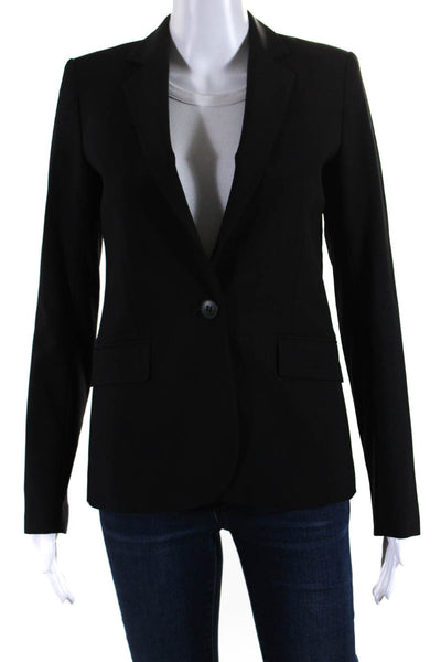 Theory Womens Wool Woven Notched Collar Button Up Blazer Jacket Black Size 0