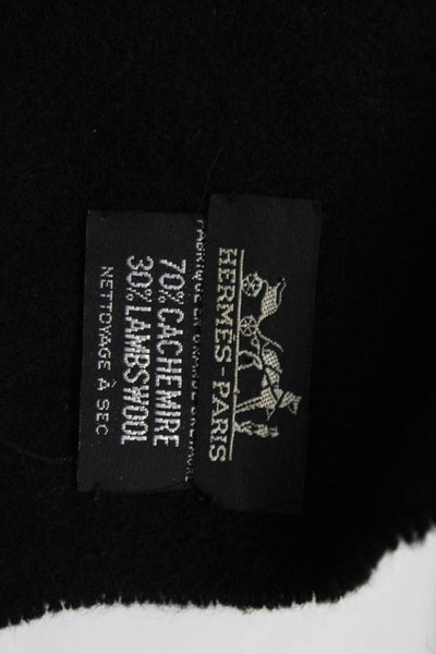 Hermes Unisex Fringe Hem Throw Blanket Black Size 70X30
