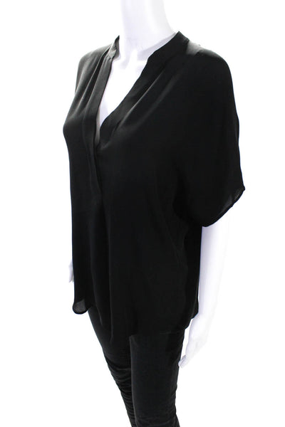 Vince Women's Silk Short Sleeve V-Neck Blouse Black Size S