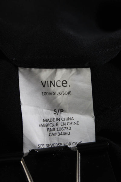 Vince Women's Silk Short Sleeve V-Neck Blouse Black Size S