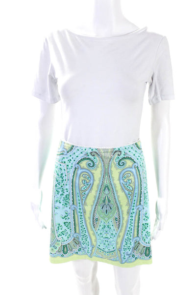 Elie Tahari Women's Cotton Paisley Print Knee Length A-line Skirt Blue Size 8