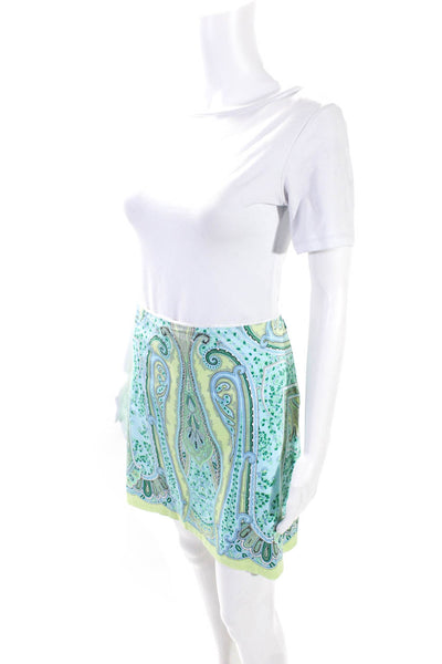 Elie Tahari Women's Cotton Paisley Print Knee Length A-line Skirt Blue Size 8