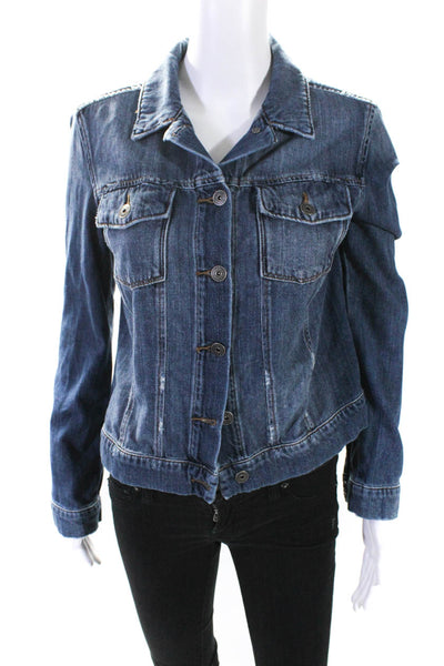 Paige Women's Collar Long Sleeves Button Up Medium Wash Jean Jacket Size S