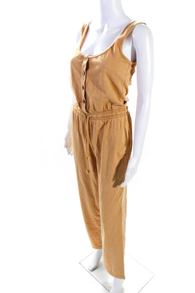 Faherty Women's Scoop Neck Sleeveless Tie Waist Pockets Jumpsuit Beige Size XS