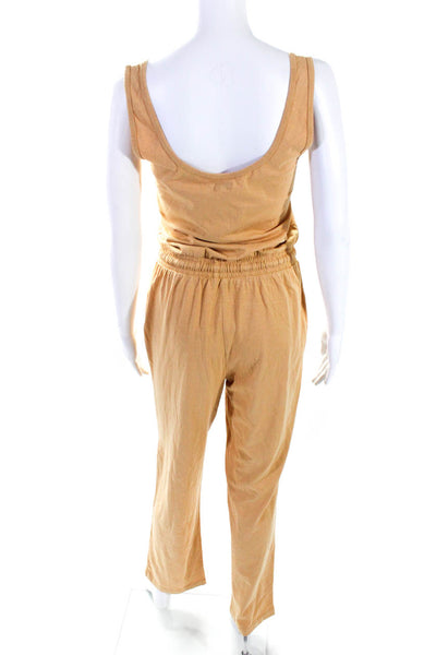 Faherty Women's Scoop Neck Sleeveless Tie Waist Pockets Jumpsuit Beige Size XS