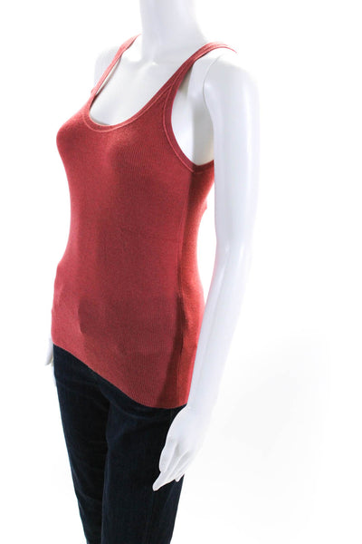 Saverio Palatella Womens Ribbed Scoop Neck Tank Top Blouse Red Wool Silk IT 42