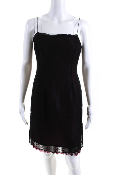 Tahari Womens Beaded Hem Chiffon Taffeta Sheath Dress Black Pink Size Petite