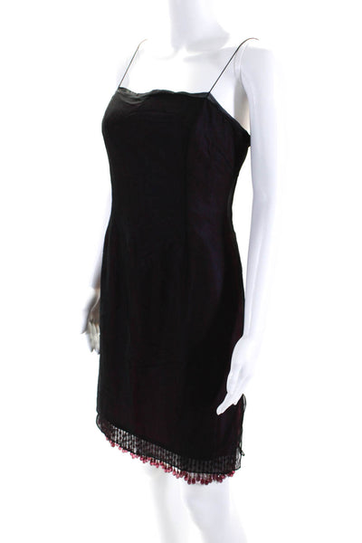 Tahari Womens Beaded Hem Chiffon Taffeta Sheath Dress Black Pink Size Petite