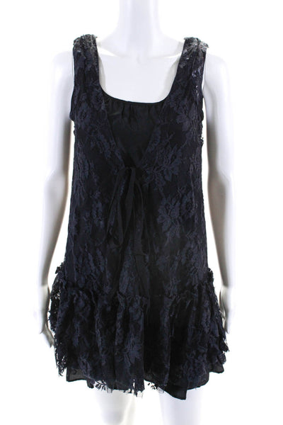 Marc By Marc Jacobs Womens Lace Ruffle Hem Shift Dress Dark Navy Blue Size XS