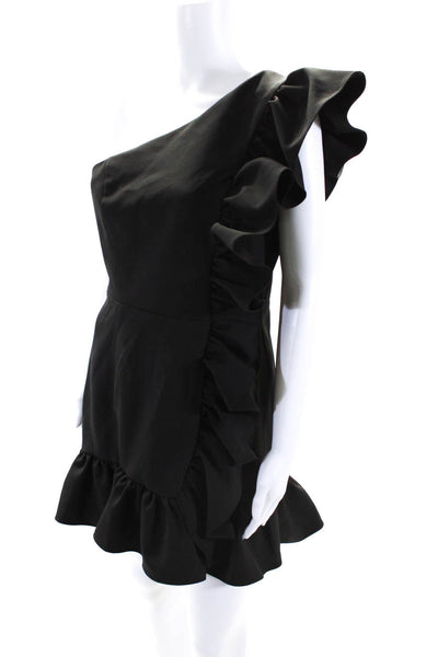 Jarlo Womens Sleeveless Ruffle One Shoulder Sheath Dress Black Size 8