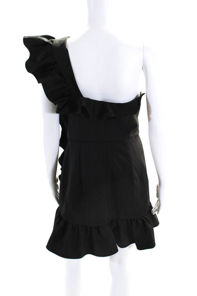 Jarlo Womens Sleeveless Ruffle One Shoulder Sheath Dress Black Size 8