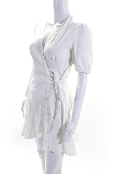 The Fifth Label Womens Short Sleeve Mini Wrap Dress White Cotton Size Medium