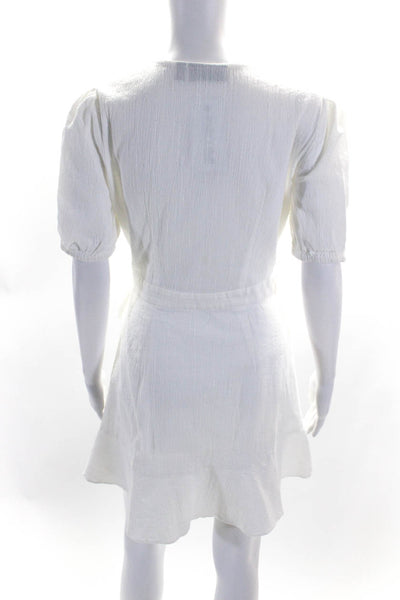 The Fifth Label Womens Short Sleeve Mini Wrap Dress White Cotton Size Medium