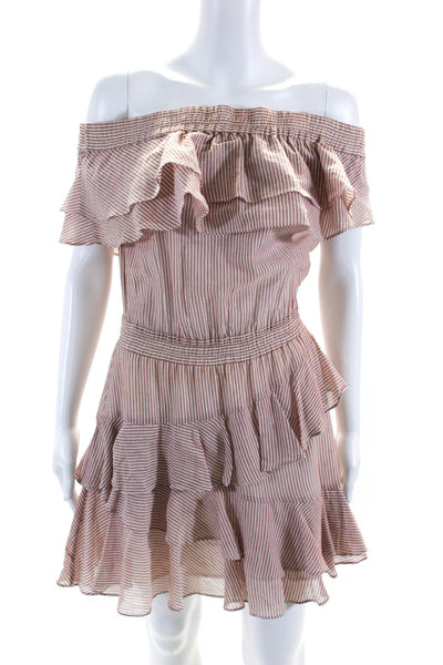 Designers Remix Womens Off Shoulder Striped Mini Dress Pink White Size FR 32