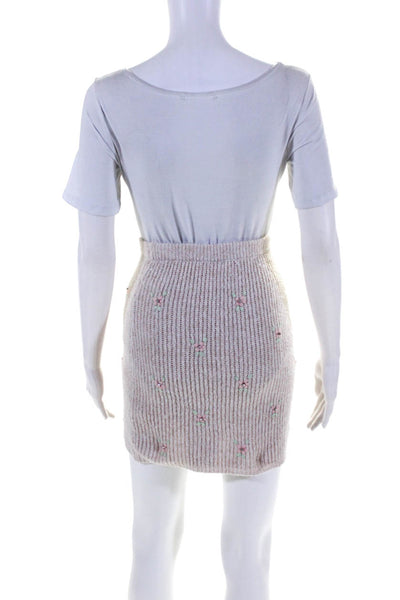 ASTR Womens Embroidered Floral Rhinestone Knit Mini Skirt Light Pink Size XS