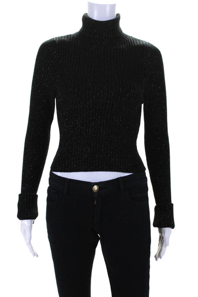 Idem Ditto Womens Metallic Ribbed Cropped Turtleneck Sweater Black Size Medium