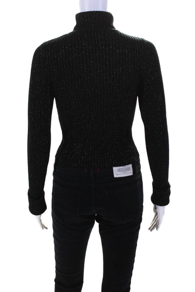 Idem Ditto Womens Metallic Ribbed Cropped Turtleneck Sweater Black Size Medium