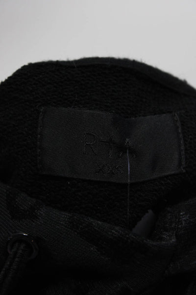RtA Womens Leopard Print Velvet Cropped Hoodie Sweatshirt Black Size XXS