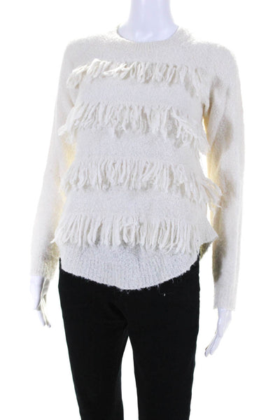 Corinne Grassini For Scoop Womens Crew Neck Fringe Sweater Ivory Size XS