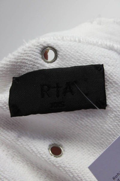 RtA Womens Rivet Embellished Distressed Crew Neck Sweatshirt White Size XXS