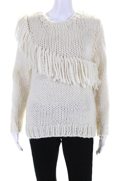 Rodebjer Womens Eser Chunky Knit Fringe Oversize Crew Neck Sweater Ivory Small