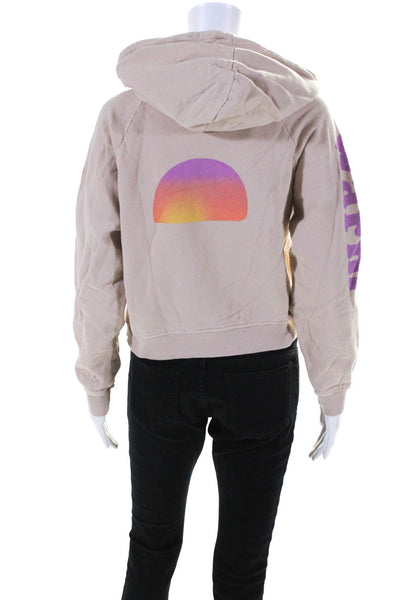 Warm Fun Womens Cropped Graphic Hoodie Sweatshirt Beige Pink Orange Size XS