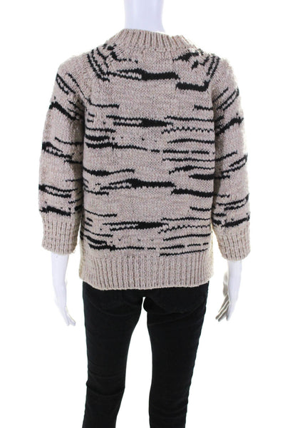 Leroy & Perry Womens Thick Knit 3/4 Sleeve Cardigan Sweater Black Beige Large